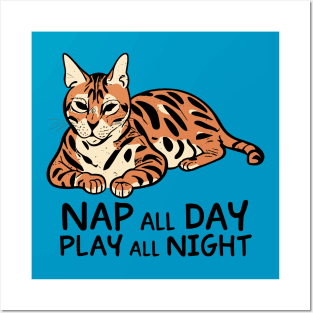 Bengal Cat Nap all Day, Play all Night Posters and Art